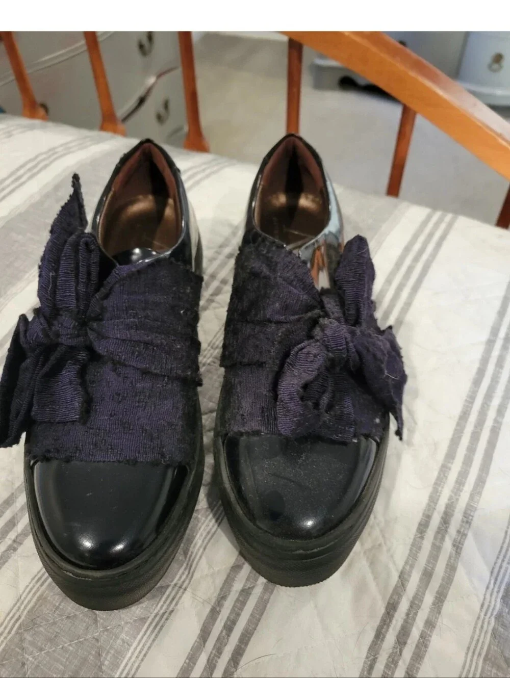 AGL Women’s Blue Platform Slip-On Loafers with Bow